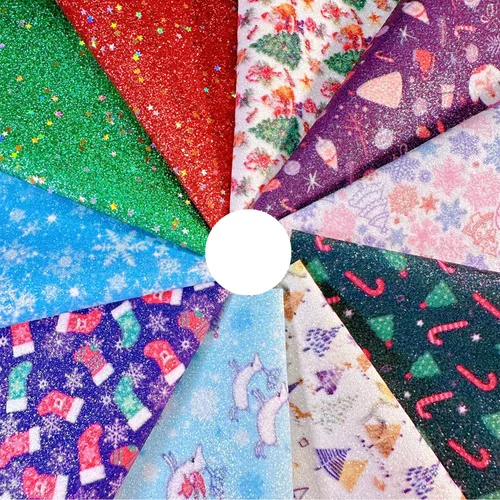 Vista 6 de Sábanas de piel sintética con estampado de copos de nieve de Navidad, 8 x 12 pulgadas, tela brillante con purpurina fina para lazos, manualidades
