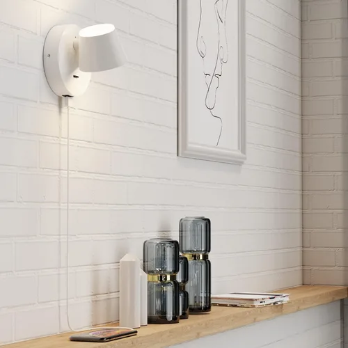 Vista 6 de URSOLA Aplique de pared LED con interruptor de encendido/apagado, puerto de carga USB, lámpara de pared cableada de 110 voltios, apliques giratorios