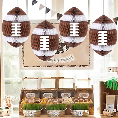 Vista 6 de C L cooper life Decoraciones colgantes para fiestas de fútbol, 6 unidades, panales de fútbol 3D con piezas de soporte, suministros de fiesta