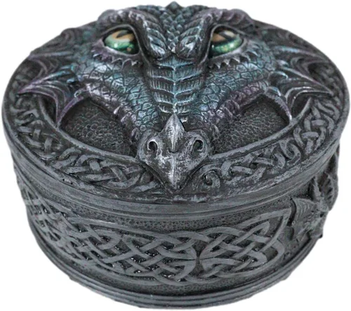 Vista 4 de Ebros Gift Nudo celta legendario azul medianoche dragón cara con ojos rodantes decorativo redondo baratija figurita medieval renacentista gótica