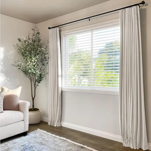 Vista 3 de INOVADAY - Cortinas 100% opacas para dormitorio y sala de estar, con anillos de clip, bolsillo para barra, juego de 2 paneles, de lino, con Beige