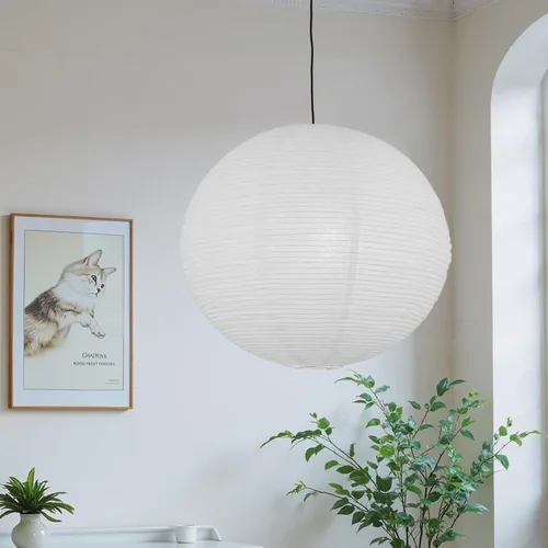 Vista 2 de Juego de 2 pantallas de lámpara de linterna de papel redonda blanca, pantalla de luz colgante de linterna de papel grande de 20"x20", diseño