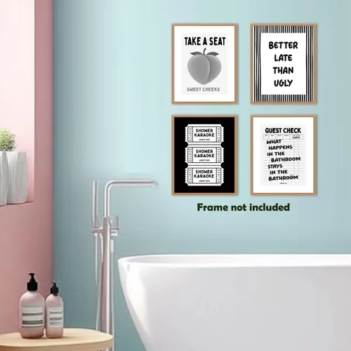 Vista 6 de Pleonox - Impresiones de arte de pared de baño divertidas en negro y blanco en lienzo 8x10 Pulgadas, juego de 4, decoración de pared de ducha