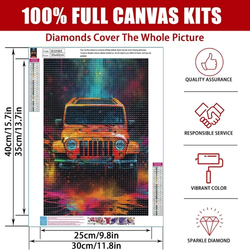 Vista 2 de Kits de arte de diamantes Cyberpunk naranja retro para principiantes, kits de pintura de diamantes con temática de automóvil para adultos, pintura