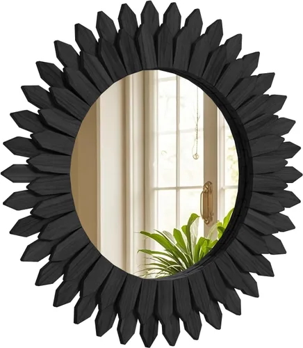 Vista 11 de Espejo de Pared Boho de 20 Pulgadas Negro con Diseño de Rayos de Sol - Espejo Circular de Madera para Pared, Espejo Circular Rústico Hecho a Mano