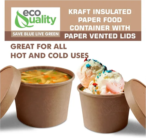 Vista 7 de Recipientes desechables de papel kraft para sopa con tapas, tazas de helado de papel, cuencos de postre desechables, tazas de yogur congelado