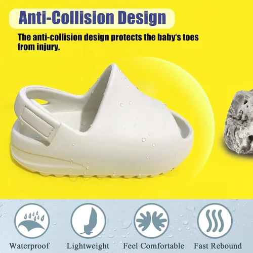 Vista 5 de Sandalias de verano para niños pequeños, sandalias antideslizantes para la ducha, playa, piscina, sandalias blancas para niños y niñas, zapatos