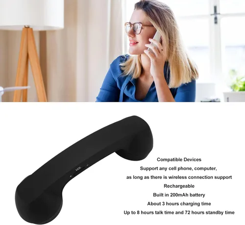 Vista 8 de Dpofirs Auricular de teléfono retro Bluetooth, receptor de teléfono móvil inalámbrico con micrófono de altavoz HD, diseño inalámbrico recargable