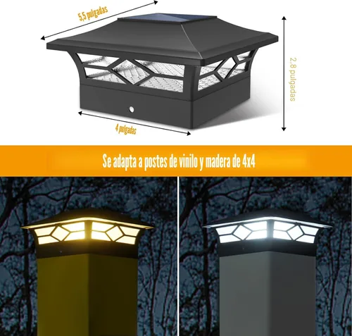 Vista 5 de Luces Solares para Tapas de Postes Exteriores Paquete de 4, Impermeables, Alimentadas por Energía Solar, Luces para Postes de Terraza y Valla