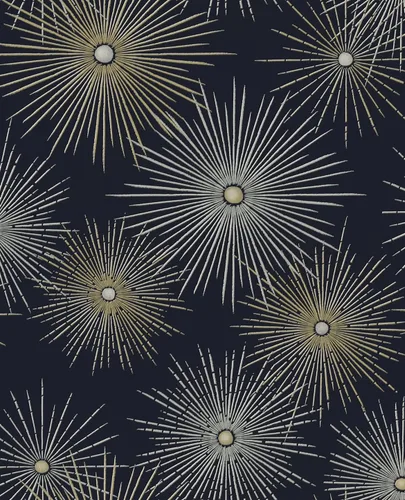 Vista 9 de NextWall Star Burst Geo - Papel tapiz autoadhesivo de mediados de siglo (verde azulado y dorado metálico)