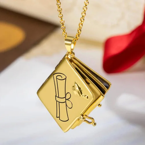 Vista 2 de AILIN Collar de graduación personalizado para mujer, 4 fotos, medallón de graduación de clase de 2023, regalo conmemorativo para su novia, hija