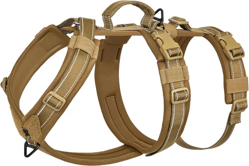 Vista 12 de OneTigris - Arnés para perro, chaleco para perro con acolchado suave sin tirones, nylon ajustable táctico de alta resistencia para perros medianos