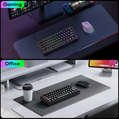 Vista 9 de TECURS Teclado mecánico compacto 60% para MacWindowsPC, ideal para oficina y juegos, teclado con cable retroiluminado RGB de 61 teclas