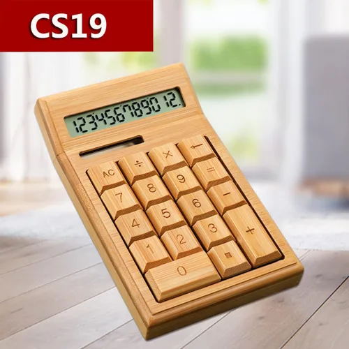 Vista 4 de Omio Calculadora solar de madera de bambú natural hecha a mano Calculadora de escritorio de función estándar con pantalla grande de 12 dígitos