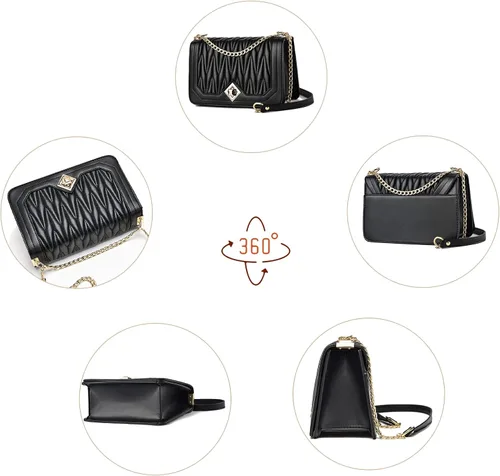 Vista 9 de Travistar Bolsos cruzados para mujer, bolsos pequeños de piel sintética, bolso de hombro, bolso de noche, bolsos acolchados con correa de cadena
