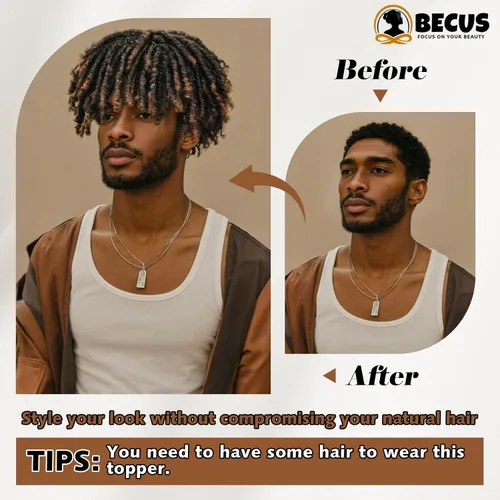 Vista 3 de BECUS Peluca de pelo marrón con rastas para hombres y mujeres negros, peluca corta trenzada sintética para uso diario, fiesta de cosplay (marrón)
