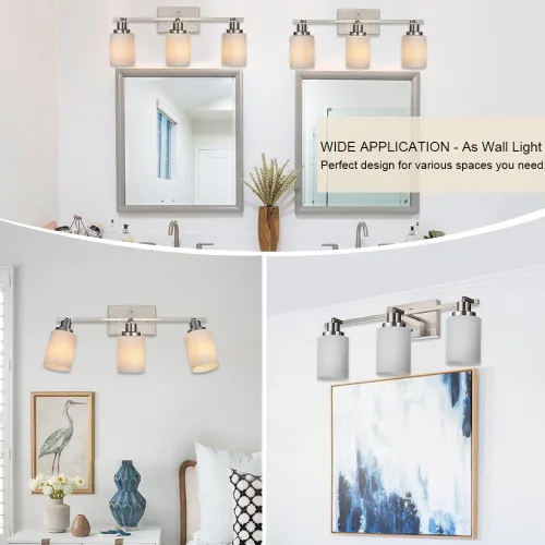 Vista 4 de TODOLUZ Accesorios de iluminación de riel para techo, 3 luces de níquel cepillado para pared de techo con vidrio blanco ópalo, base de bombilla E26