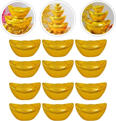 Vista 9 de Estatua china de Feng Shui Yuan Bao, 12 unidades, tono dorado, dinero de la suerte para la suerte, decoración de escritorio, tamaño S, Feng Shui