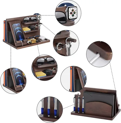 Vista 2 de Regalos del día del padre, para papá, regalos para hombres, ideas para hombres, organizador de mesita de noche para él, estación de acoplamiento