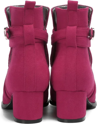 Vista 4 de Botas altas de ante con hebilla para mujer, estilo casual, punta redonda, tacón bajo y grueso, 2 pulgadas