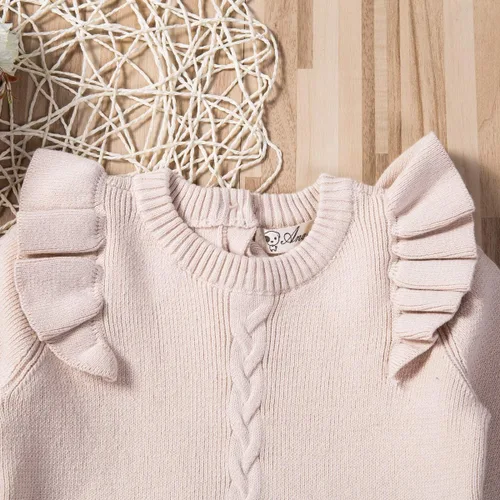 Vista 3 de Vestido tipo suéter de punto de manga larga con volantes para bebés y niñas pequeñas, ropa cálida de invierno