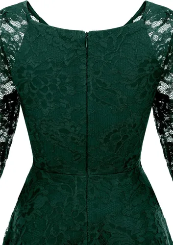 Vista 6 de Dressystar - Vestido de encaje, acampanado y de manga larga, longitud hasta por debajo de la rodilla, ideal para una dama de honor y para usar