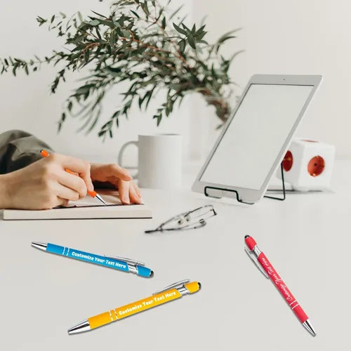 Vista 7 de Bolígrafos personalizados, bolígrafo grabado personalizado con punta de lápiz capacitivo, bolígrafo de tinta retráctil personalizado para escritura