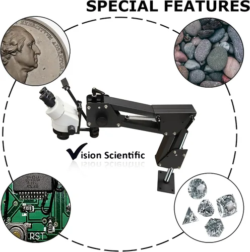 Vista 5 de Microscopio multidireccional con zoom binocular VS-11E Ocular de campo ancho 10x Rango de zoom de 0.7X—4.5X, rango de aumento 7X—45x Soporte