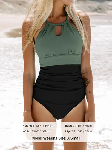Vista 3 de CUPSHE - Traje de baño de una pieza para mujer, de cuello alto y control de abdomen