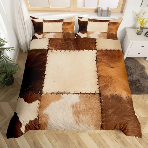 Vista 15 de Juego de ropa de cama de piel de vaca para niños y niñas, funda de edredón con estampado de estrellas de piel de vaca occidental, funda de edredón