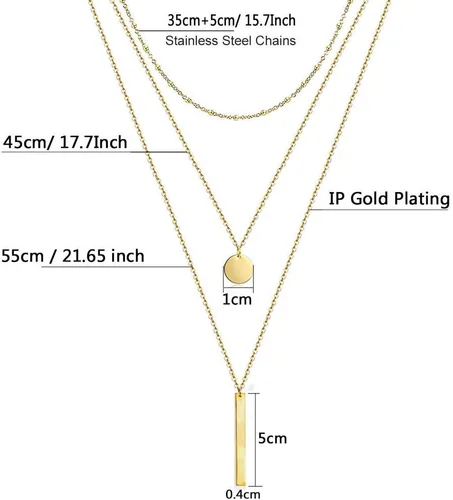 Vista 4 de Collar con dije rectangular de moneda de plata de tres capas para mujeres y adolescentes, regalos de joyería para ella, regalos de aniversario