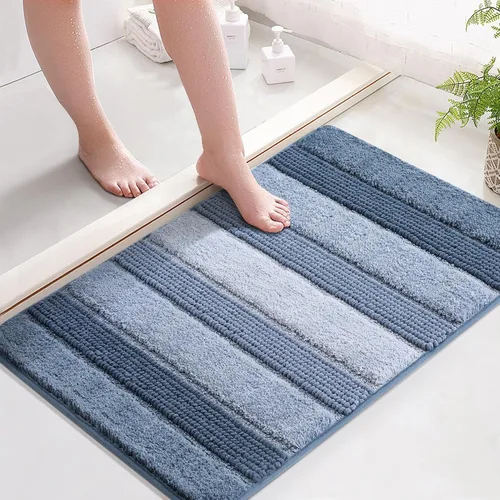 Vista 16 de Kmson Juego de 3 alfombras de baño de chenilla ombré, antideslizantes, ultra suaves, lavables, alfombras de baño peludas para bañera, tapete de Azul