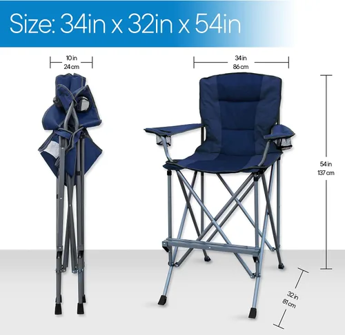 Vista 2 de RMS Silla plegable extra alta, silla de director de 31 pulgadas de altura del asiento para campamento, patio en casa y deportes, portátil y plegable