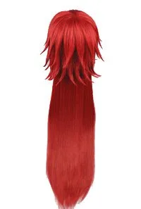 Vista 3 de Grell Sutcliff Cosplay peluca larga roja recta disfraz con gorra de malla