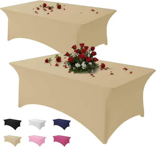 Vista 8 de Famstar Paño de Mesa Negro de 4 Pies de Elastano, Paño de Mesa Ajustado para Mesas Rectangulares, Fundas Elásticas Lavables Sin Arrugas