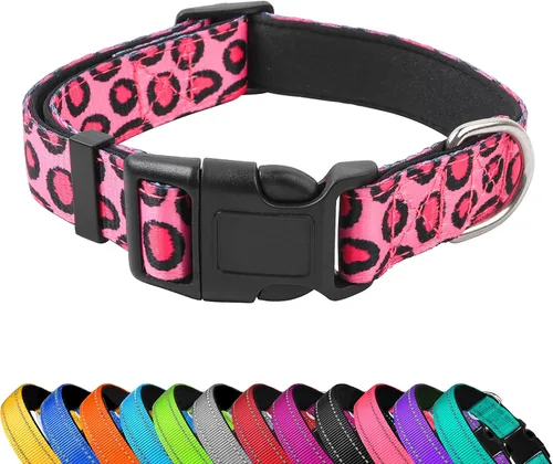 Vista 11 de Collar reflectante para perro, ajustable de neopreno suave acolchado de nailon para mascotas con hebilla para cachorros y perros pequeños, gatos