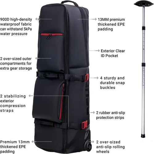 Vista 2 de ASK ECHO LOCKLINK Roller Outdoors Bolsa de viaje de golf de lados suaves con ruedas/negro