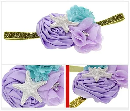 Vista 7 de Diadema de flores de princesa de estrellas de mar diadema de sirena para bebés y niñas tocado de flores