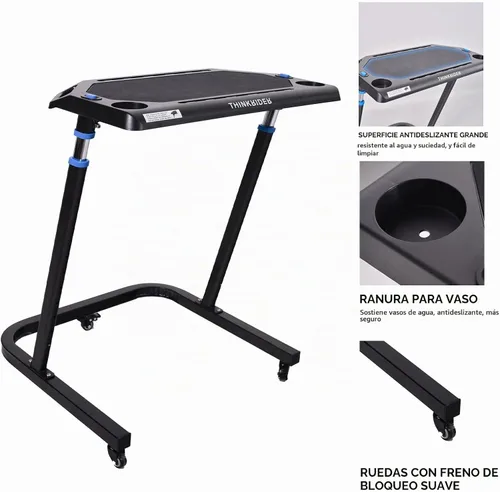 Vista 4 de ThinkRider Escritorio ajustable para bicicleta – Carrito de computadora portátil con ruedas para bicicleta o entrenador estacionario – Ejercicio