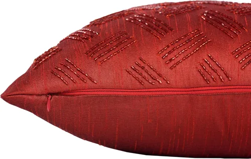 Vista 4 de Funda de almohada bordada con lentejuelas rojas, almohada decorativa con cuentas de 12 x 12 pulgadas, fundas de almohada de cama de diseño pequeño