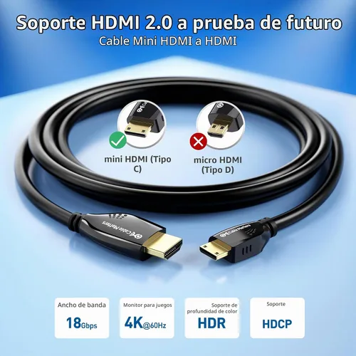 Vista 2 de Cable Matters Cable corto 4K Mini HDMI a HDMI de alta velocidad, 3 pies