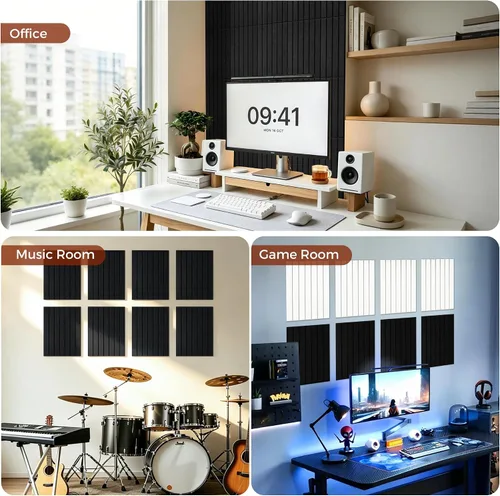Vista 8 de TO-TH Paquete de 12 paneles acústicos de pared de 11.8 × 15.7 × 0.35 pulgadas, panel a prueba de sonido, color negro Self-Adhesive, Reduce Echo &