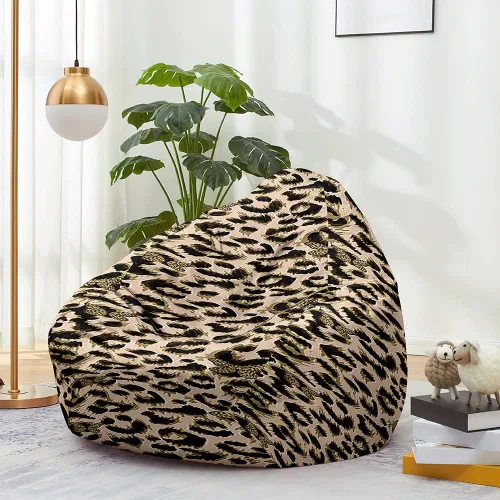 Vista 2 de Lukery Puf de almacenamiento con estampado de leopardo 3D para niños y adultos, puf rellenable (sin relleno), puf lavable para sala de estar, sofá