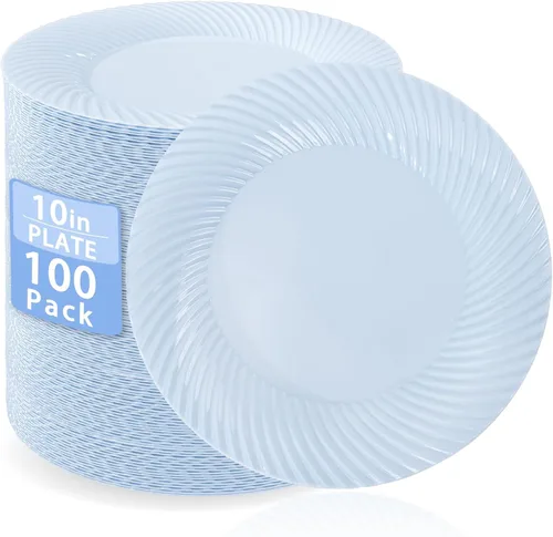 Vista 8 de I00000 - Platos de plástico azul de 7 pulgadas, 100 platos desechables de postre resistentes, platos de ensalada azules desechables, platos duros