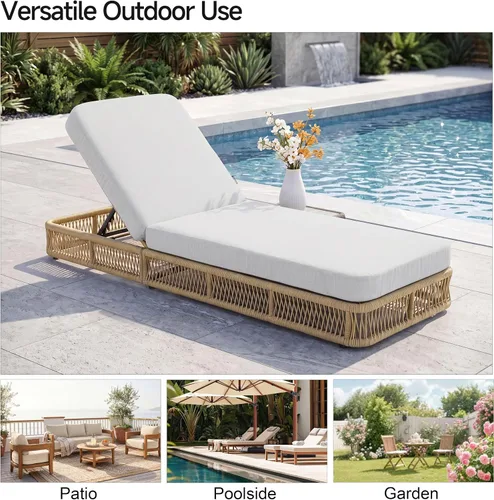 Vista 5 de Sillón tumbona para exteriores, respaldo ajustable de 5 posiciones y sillón Café/Beige