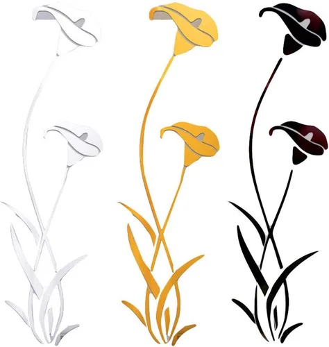Vista 5 de Calcomanías de pared con espejo 3D de flores, modernas calcomanías de pared extraíbles para decoración del hogar, arte para sala de estar, Como se