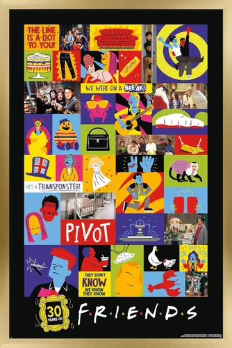 Vista 15 de Trends International Friends 30th - Póster de pared con cuadrícula, 22.4 pulgadas de largo x 14.7 pulgadas, versión enmarcada en madera de granero