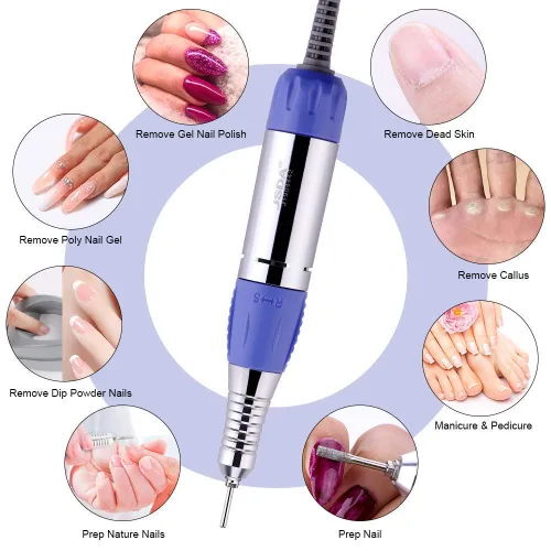 Vista 3 de Makartt Taladro de uñas eléctrico JD700 profesional 30000RPM manicura taladro paquete con 300 unidades de limas de uñas bandas de lijado #80#150#240