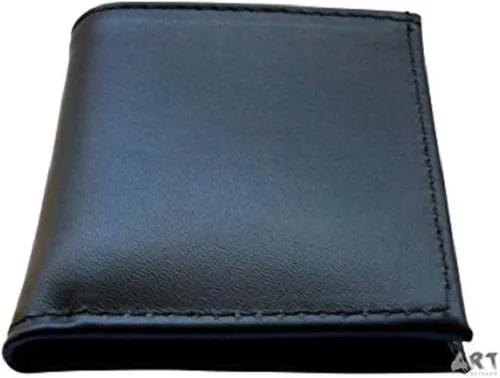 Vista 2 de Monedero de piel auténtica de EE. UU., plegado negro con ventana de identificación, ranuras para CC fabricado en EE. UU.