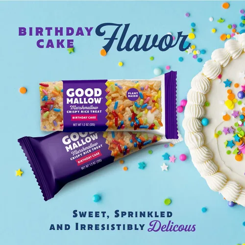 Vista 5 de GoodMallow Treats Veganos de Arroz Crujiente Envueltos Individualmente Caja de 24, Aperitivos Veganos Kosher, Aperitivos Sin Gluten Sin Lácteos